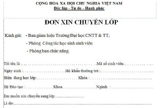 đơn xin chuyển lớp