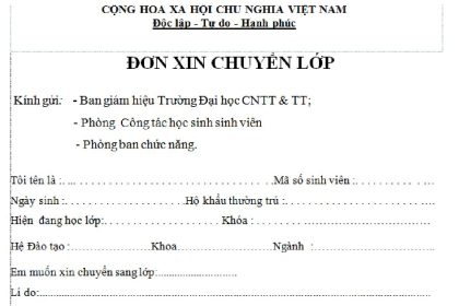 đơn xin chuyển lớp