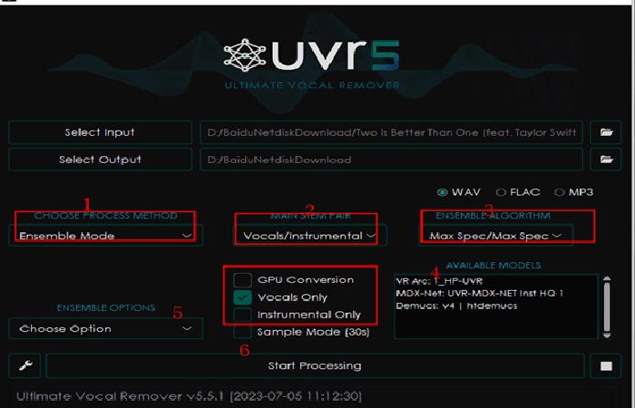 remove vocal via UVR