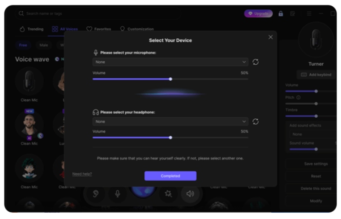 select your microphone and headset devices