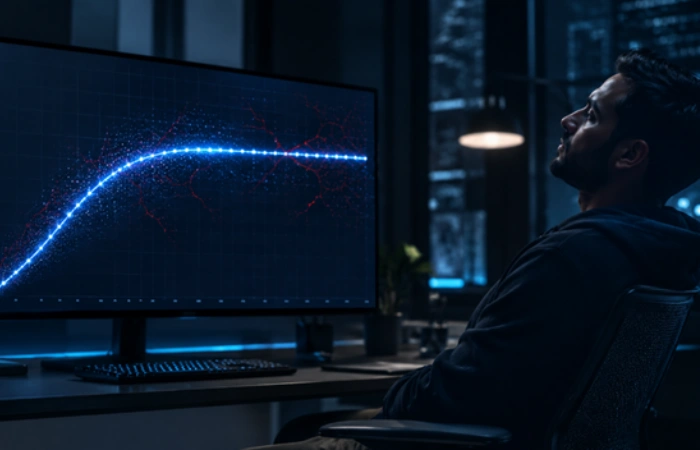 AI model training performance graph on a computer monitor.