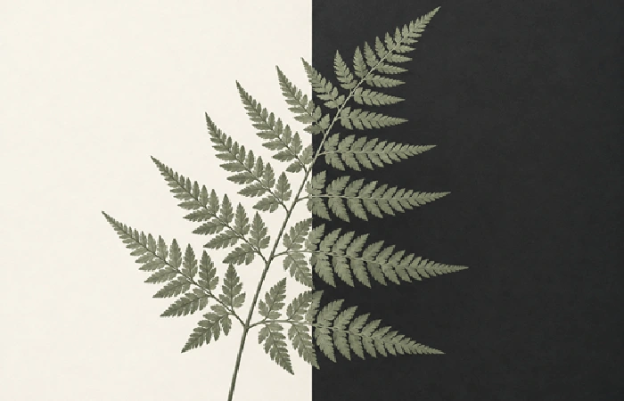 Fern leaf on a black and white background